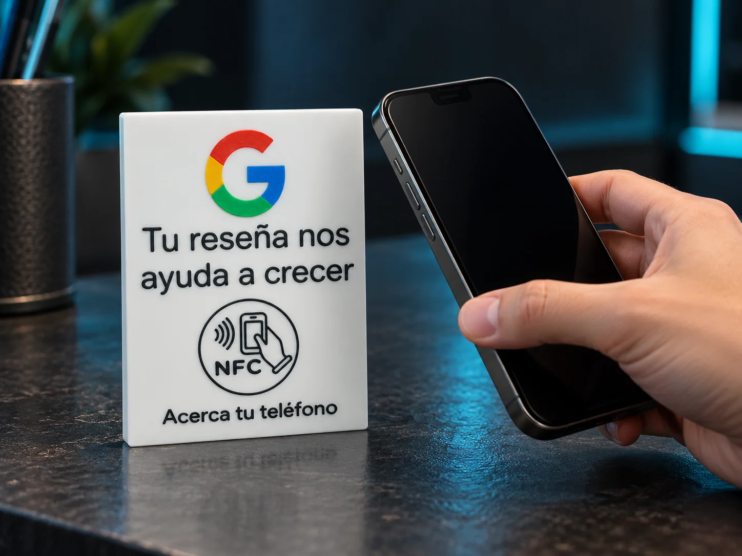 Demostración ilustrativa de un móvil acercándose a una placa NFC.