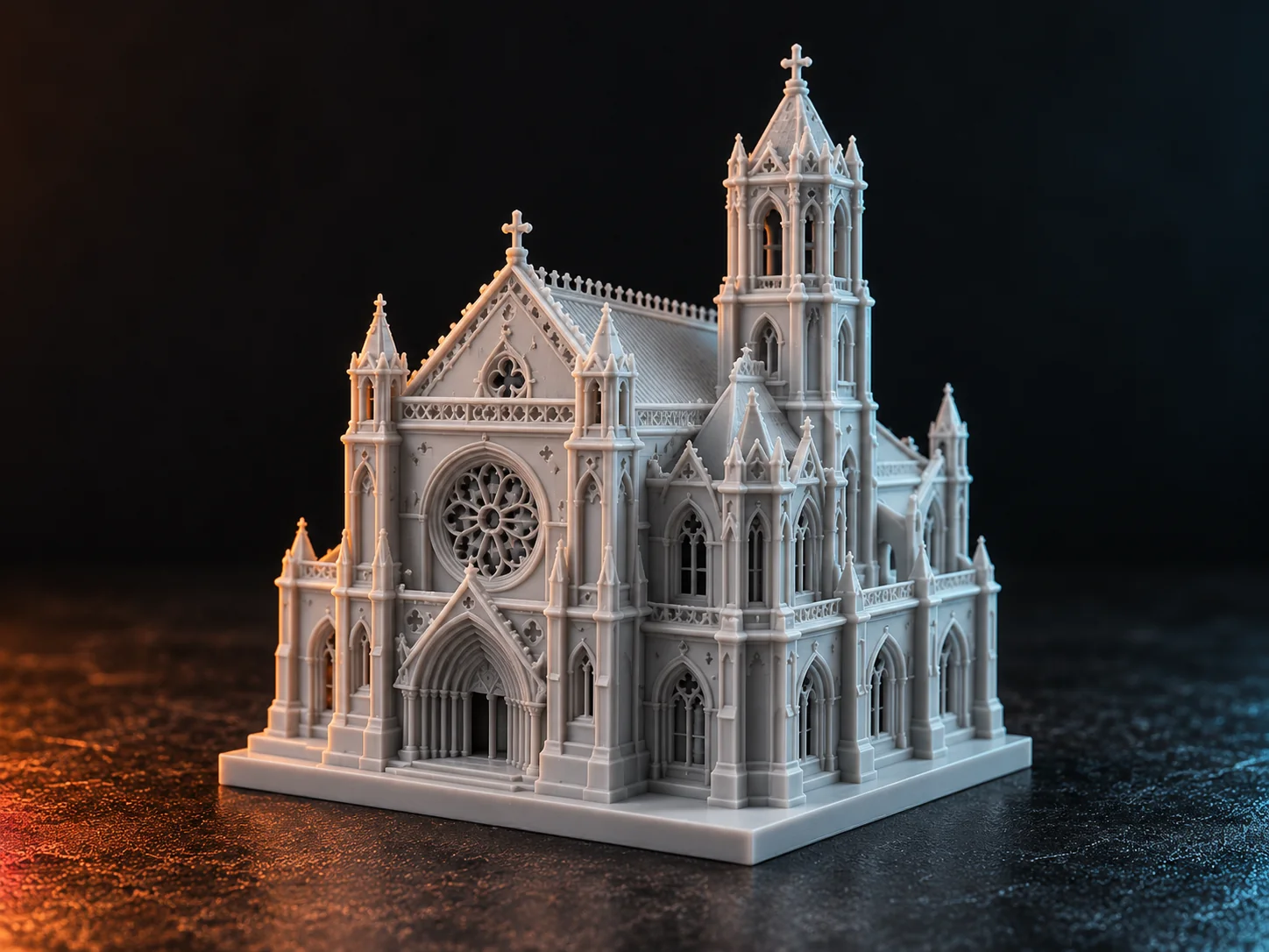 Ilustración de una maqueta arquitectónica gris realizada en resina.